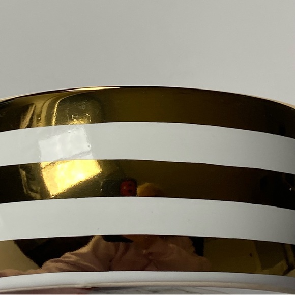 Top Paw Dog Bowl White With Gold Stripes EmbossedPaw Print Inside Ceramic EUC - Picture 7 of 12